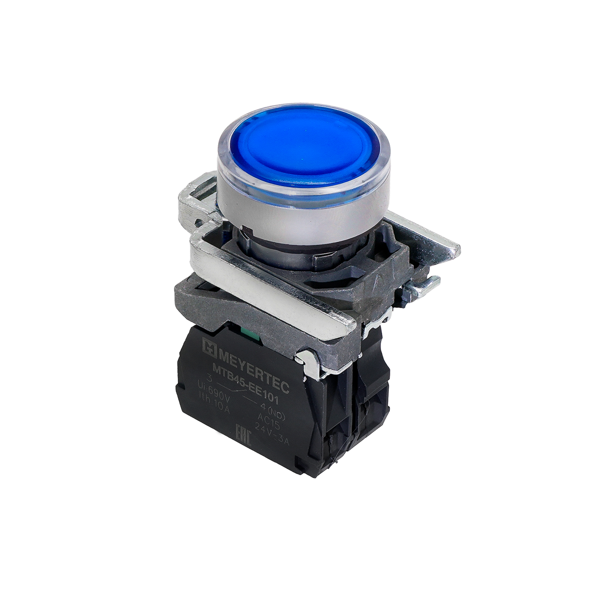 Кнопка синяя с подсветкой, 1NO, 24V AC/DC, IP65, металл MTB4-BW36711