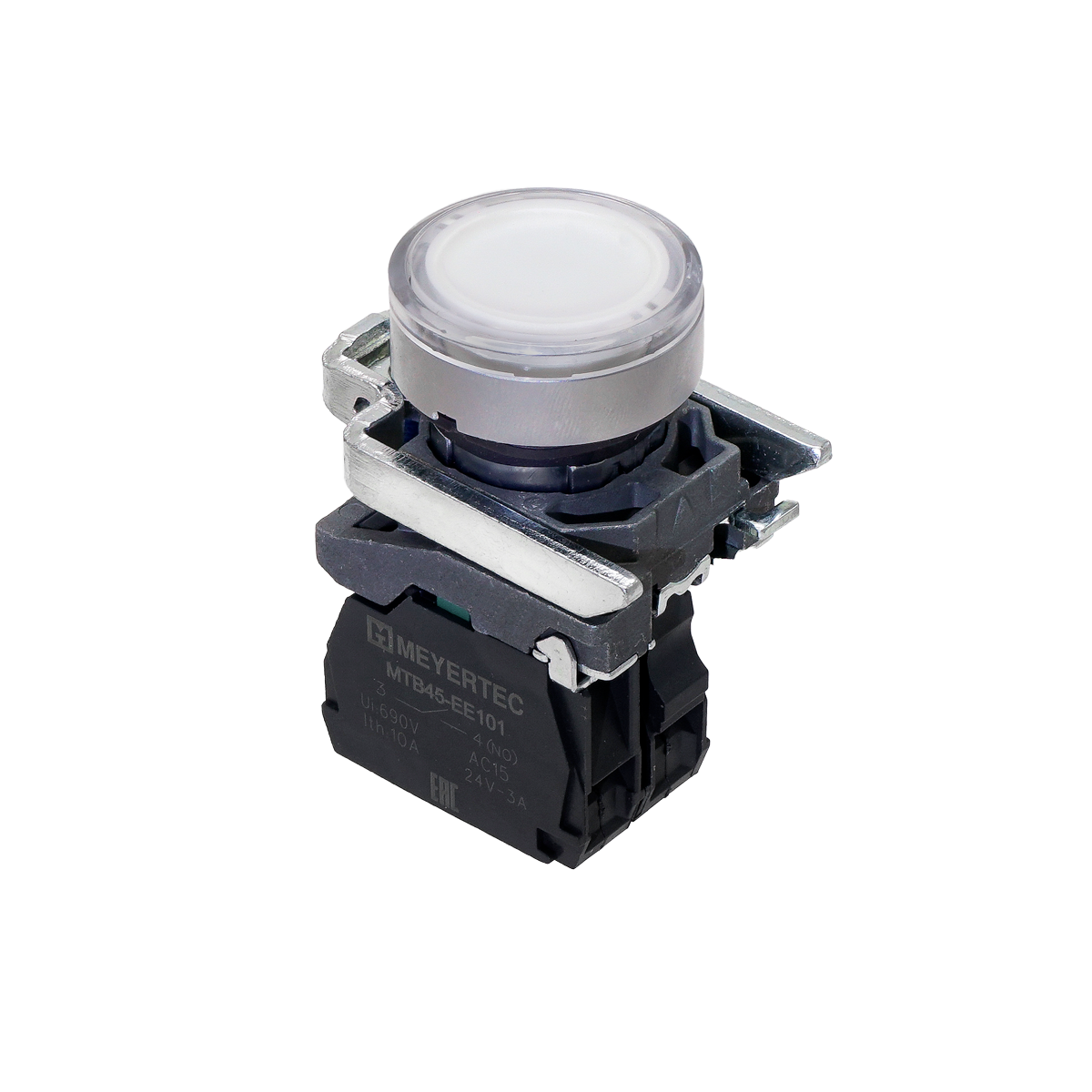 Кнопка белая с подсветкой, 1NO, 220V AC/DC, IP65, металл MTB4-BW31713