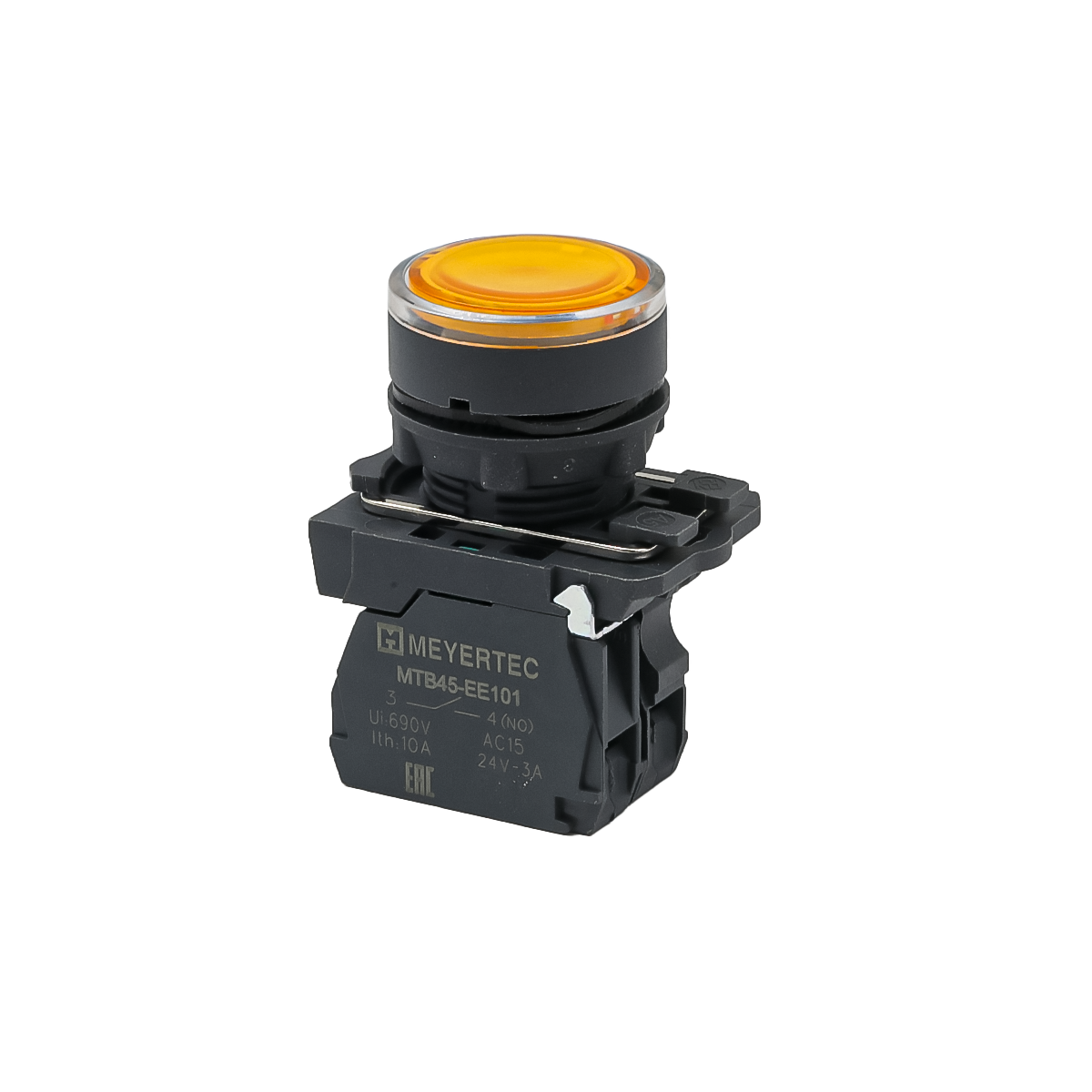 Кнопка желтая с подсветкой, 1NO, 220V AC/DC, IP65, пластик MTB5-AW35713