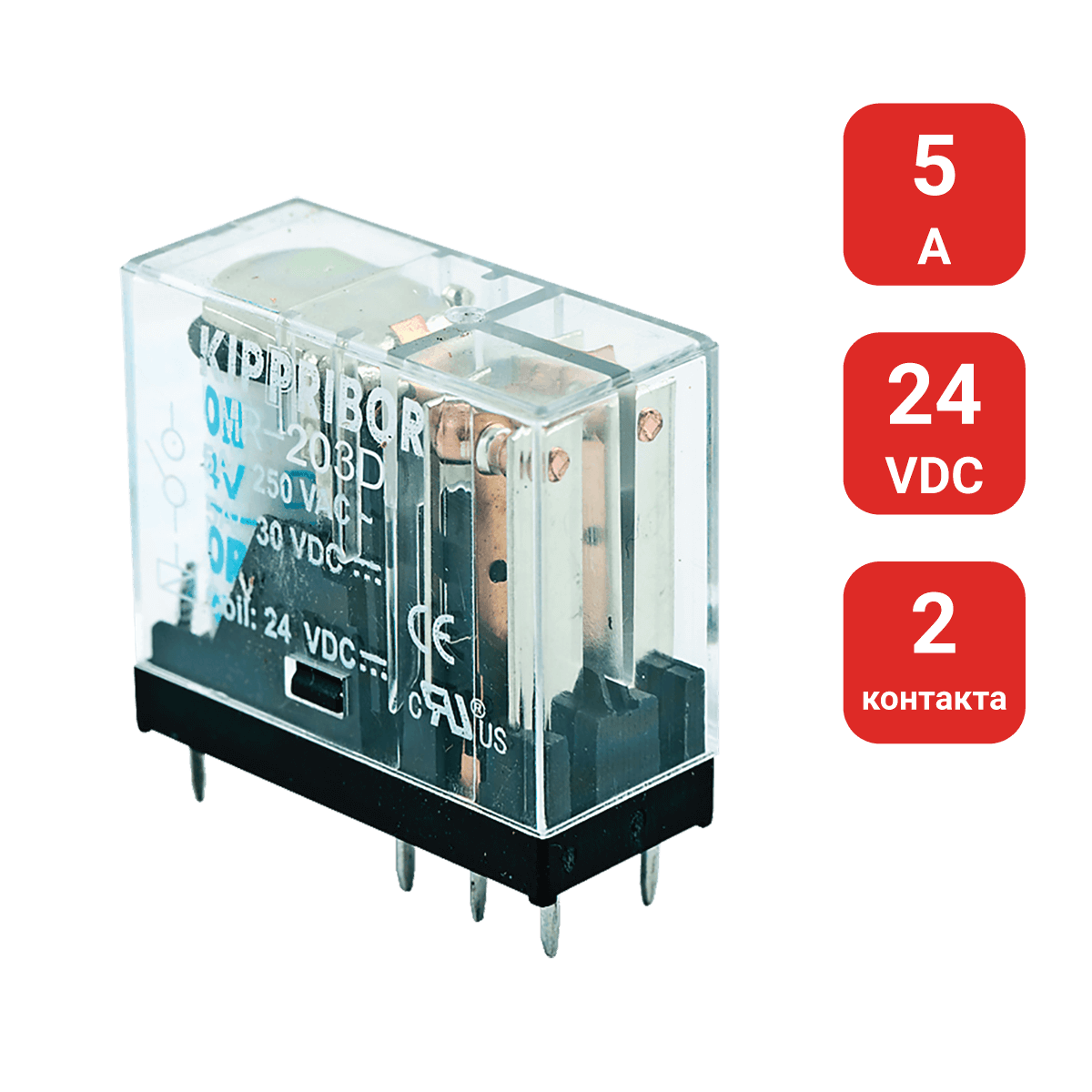 2-конт. реле, 24VDC, ток 5А MR-203.D