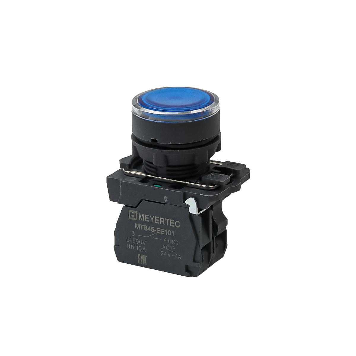 Кнопка синяя с подсветкой, 1NO, 220V AC/DC, IP65, пластик MTB5-AW36713