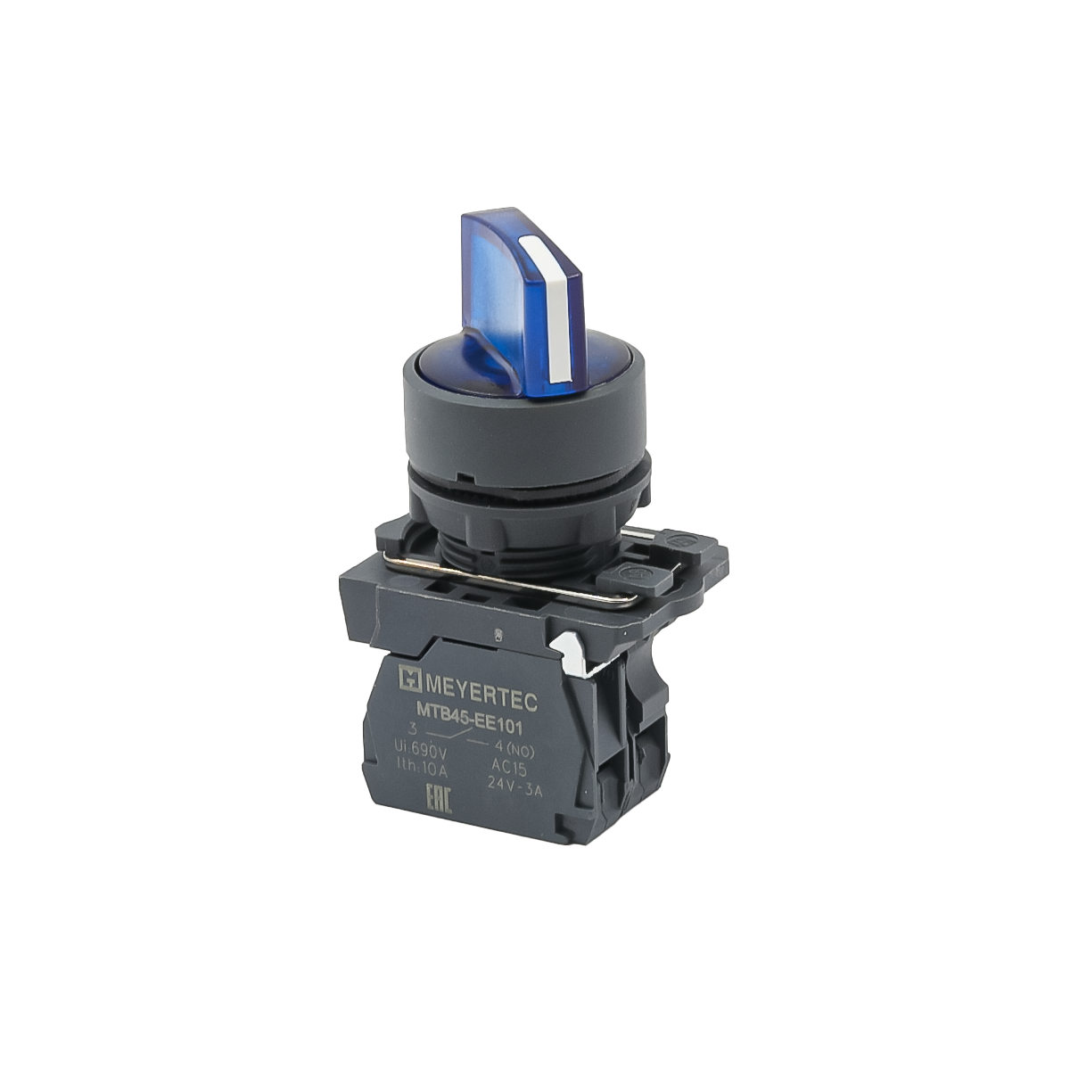 Переключатель  на 3 положения с фиксацией и подсветкой, синий, 1NO, 220V AC/DC, IP65, пластик MTB5-AK36713