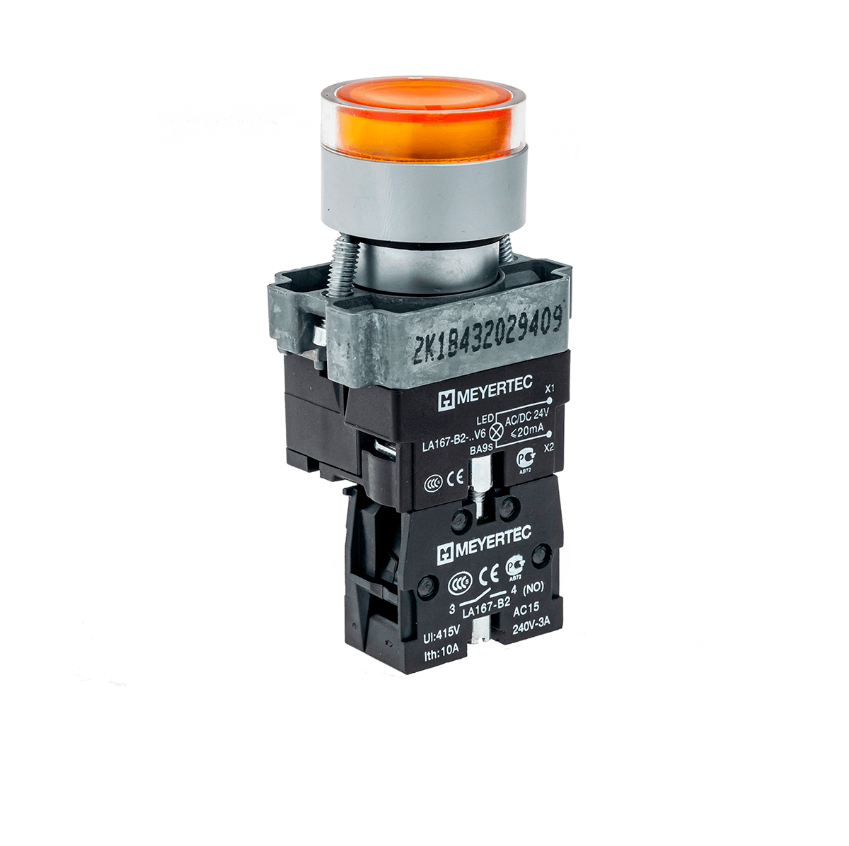 Кнопка с подсветкой желтая 220V 1NO MTB2-BW3563