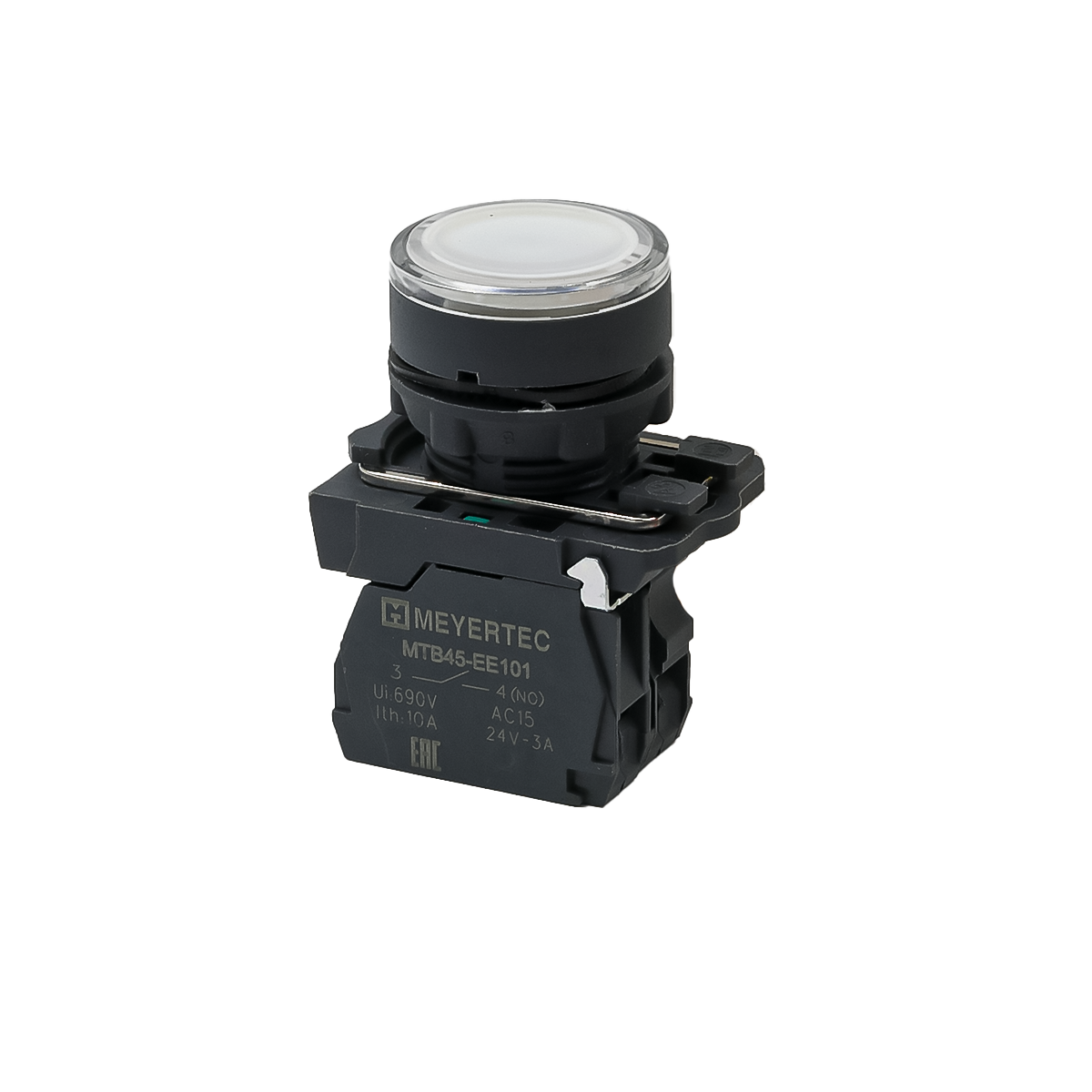 Кнопка белая с подсветкой, 1NO, 220V AC/DC, IP65, пластик MTB5-AW31713