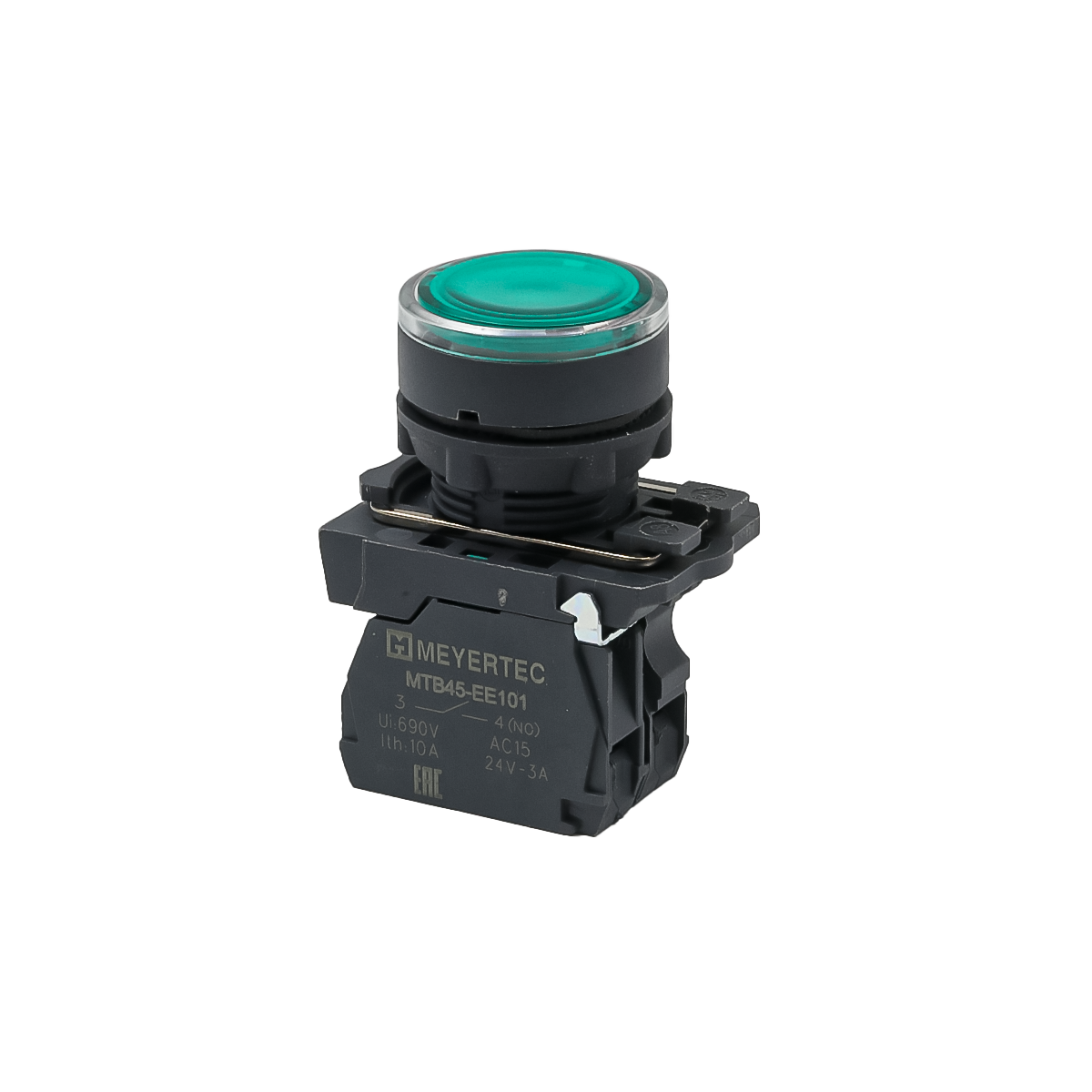 Кнопка зеленая с подсветкой, 1NO, 24V AC/DC, IP65, пластик MTB5-AW33711