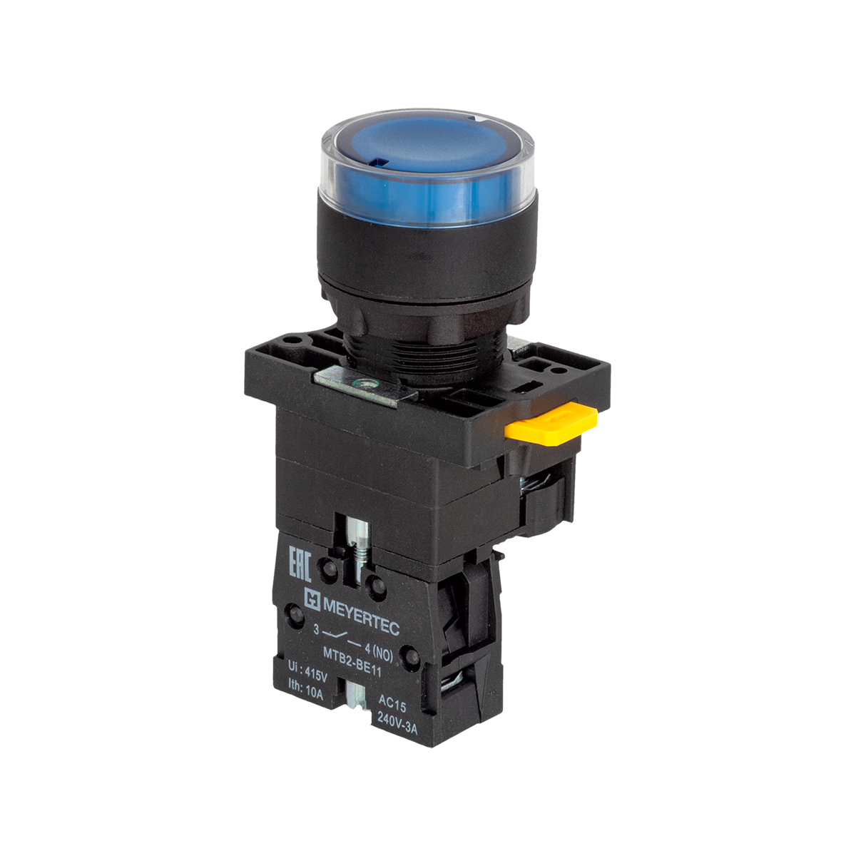 Кнопка синяя с подсветкой, 1NO, 220V AC/DC, IP54, пластик MTB2-EW36613