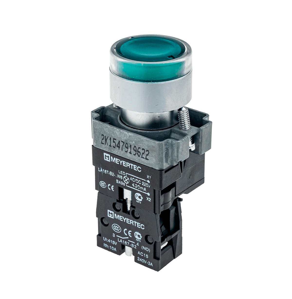 Кнопка с подсветкой зеленая 220V 1NO MTB2-BW3363
