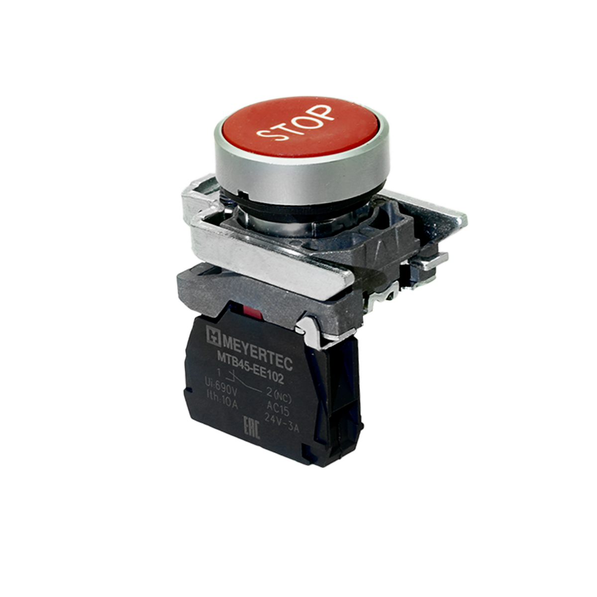 Кнопка плоская красная, маркировка "STOP", 1NС, IP65, металл MTB4-BA41622