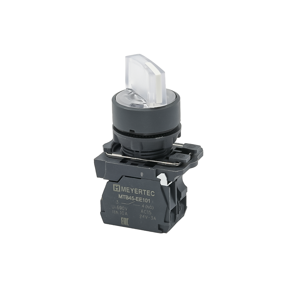 Переключатель  3 положения с фиксацией и подсветкой,  белый, 1NO, 24V AC/DC, IP65, пластик MTB5-AK31711