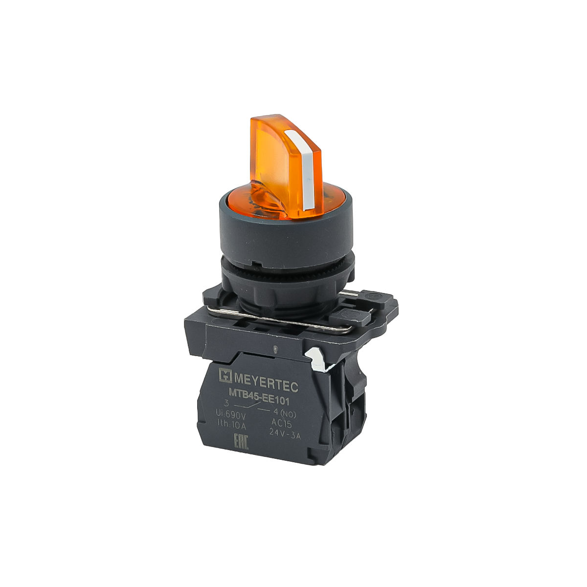 Переключатель  на 3 положения с фиксацией и подсветкой, желтый, 1NO, 220V AC/DC, IP65, пластик MTB5-AK35713