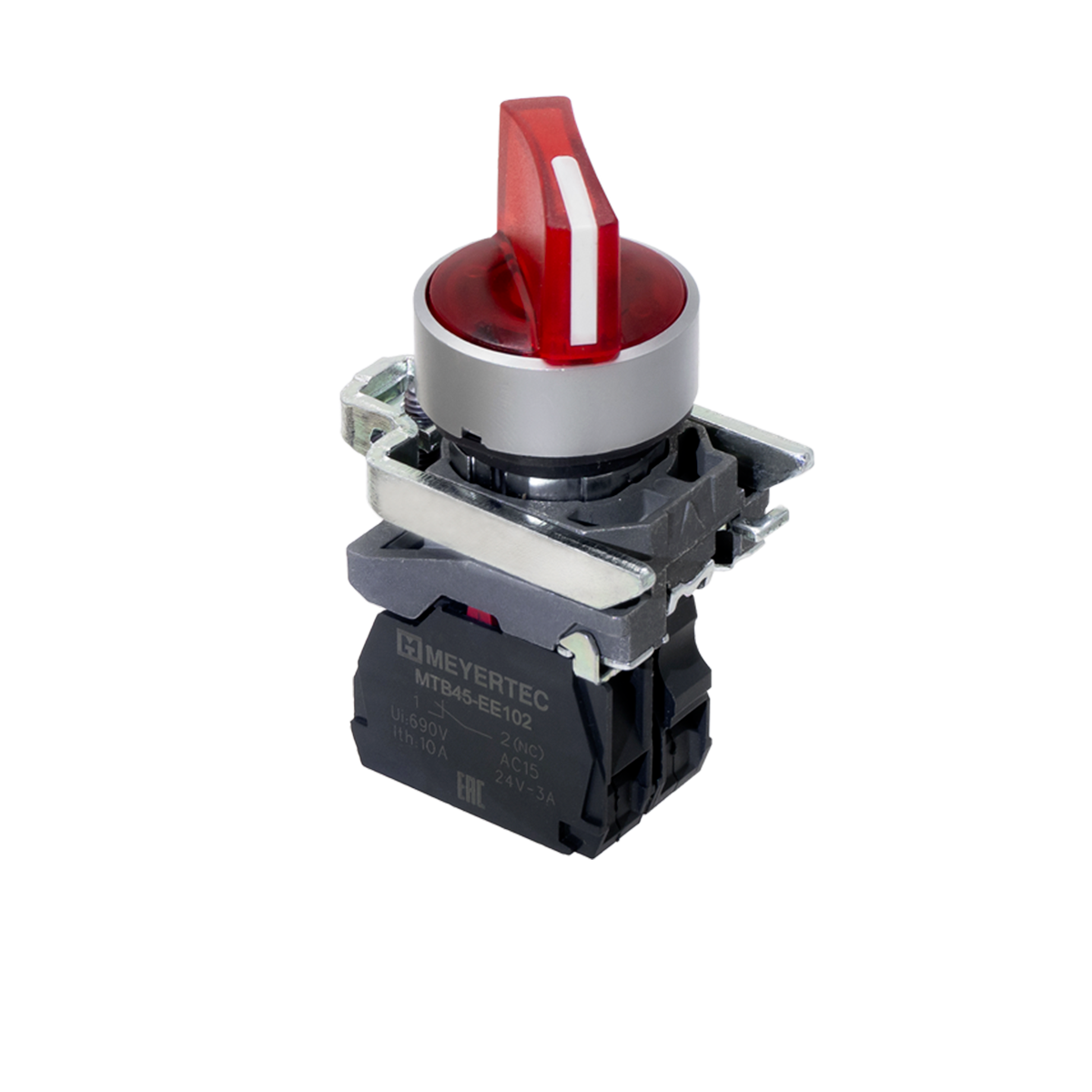Переключатель  на 3 положения с фиксацией и подсветкой, красный, 1NС, 220V AC/DC, IP65, металл MTB4-BK34723