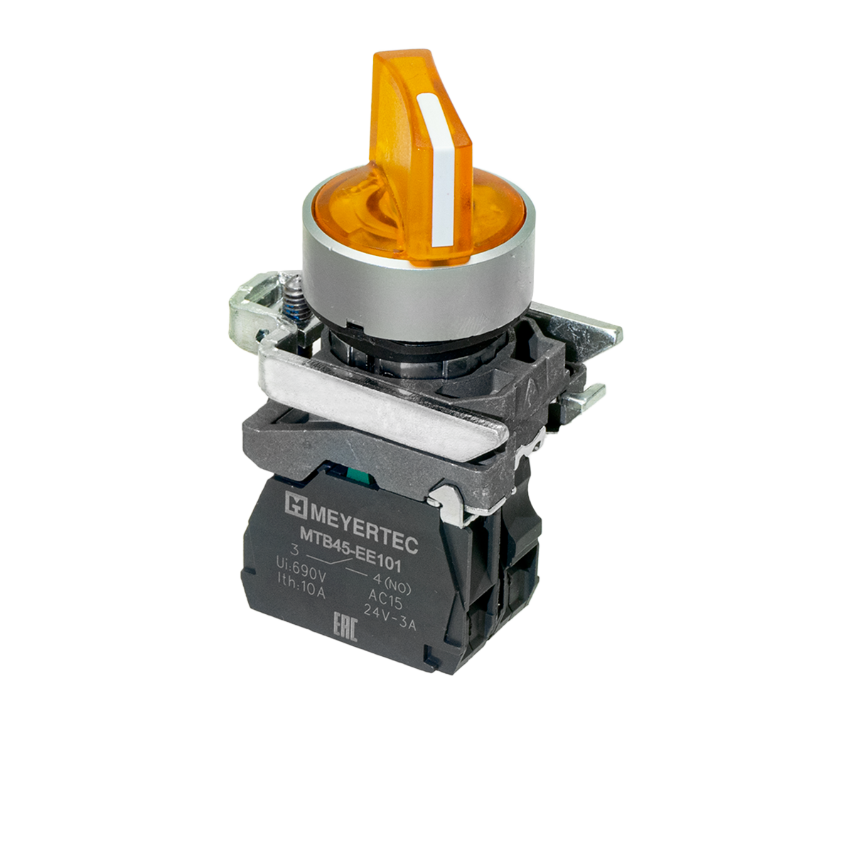 Переключатель  на 3 положения с фиксацией и подсветкой,  желтый, 1NO, 24V AC/DC, IP65, металл MTB4-BK35711
