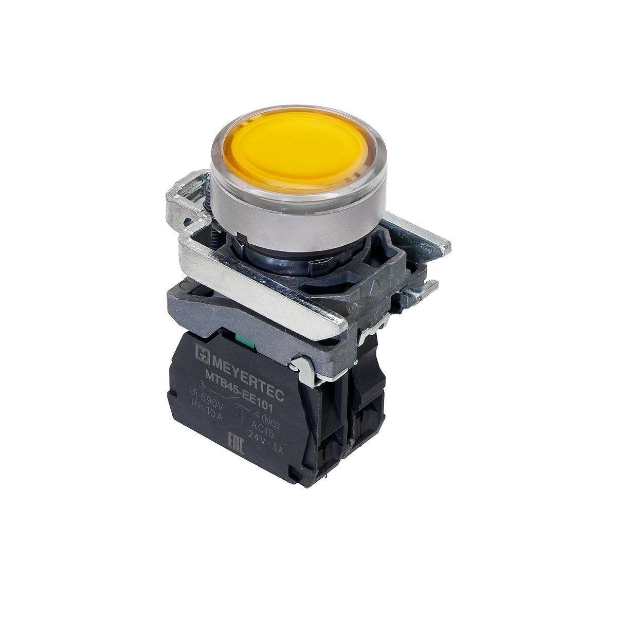 Кнопка желтая с подсветкой, 1NO, 220V AC/DC, IP65, металл MTB4-BW35713
