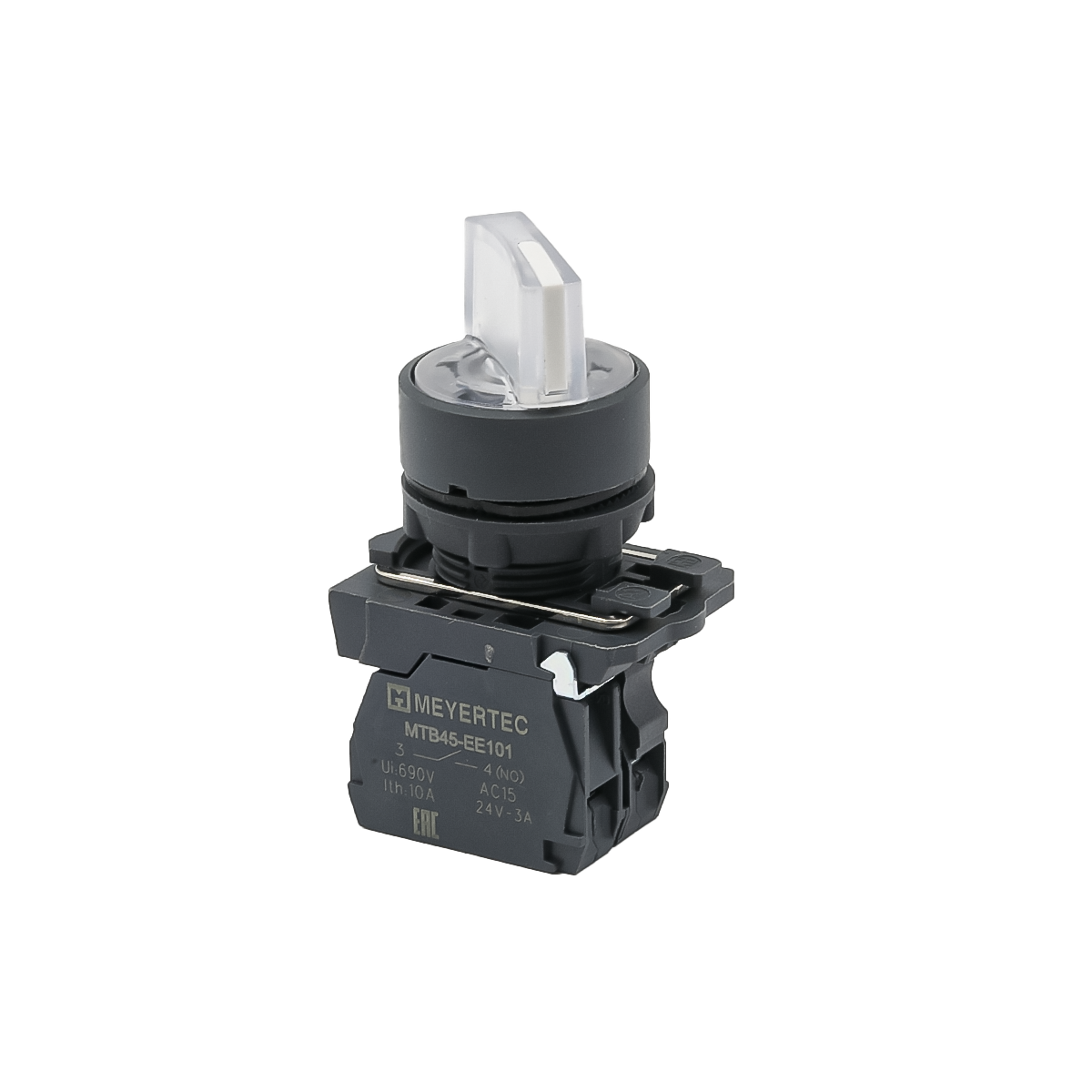 Переключатель  на 3 положения с фиксацией и подсветкой,  белый, 1NO, 220V AC/DC, IP65, пластик MTB5-AK31713