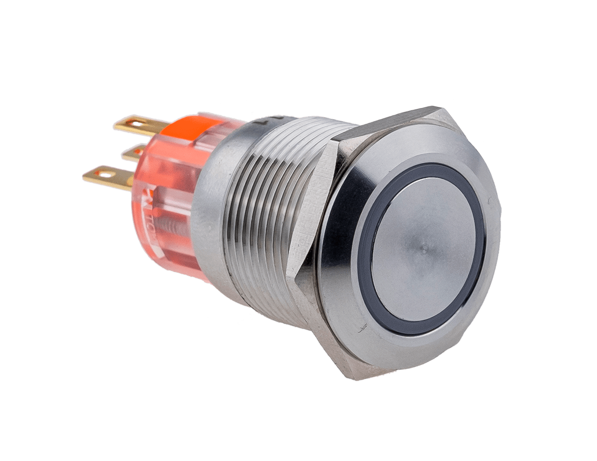 Кнопка с подсветкой синяя, с возвратом, 220В AC, IP67 MT67-R220B11