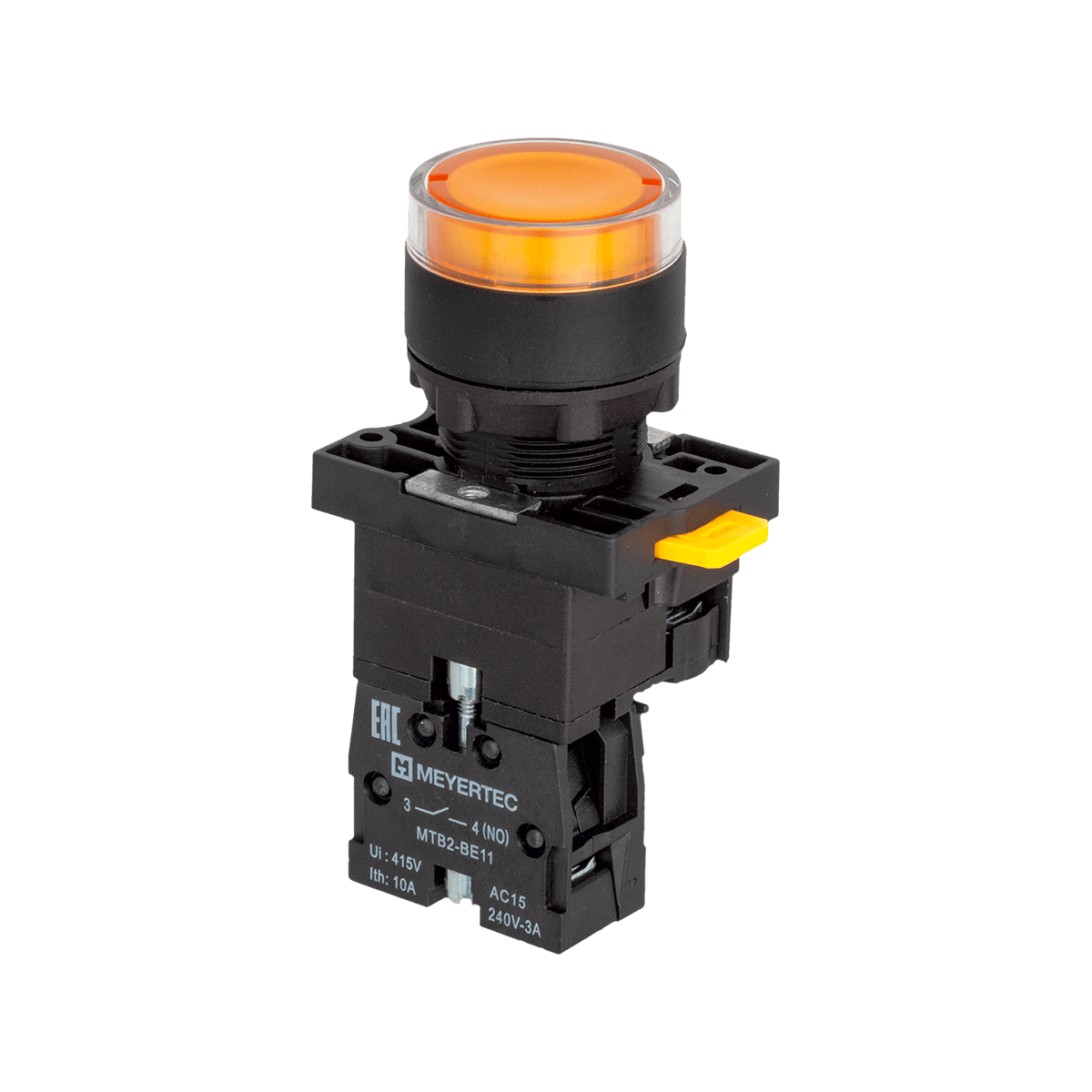 Кнопка желтая с подсветкой, 1NO, 220V AC/DC, IP54, пластик MTB2-EW35613