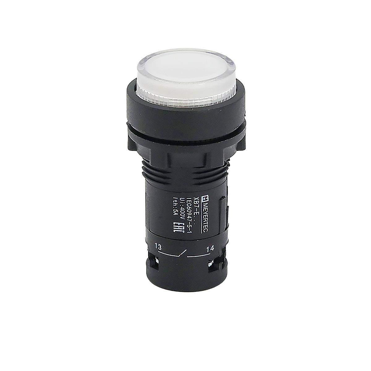 Кнопка белая выступающая с подсветкой, 1NO, 220V AC, IP54, пластик MTB7-EW31616