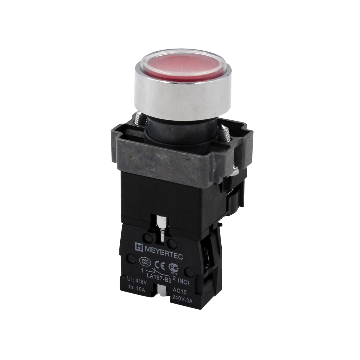 Кнопка плоская красная с подсветкой,  24V AC/DC, 1NС, IP67, металл MTB2-BWF3472