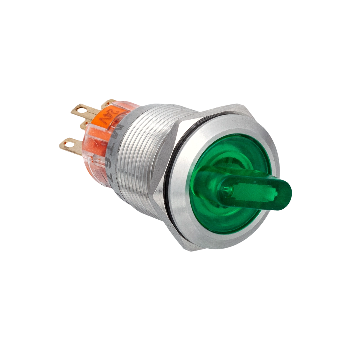 Переключатель с подсветкой, с фиксацией, 24V AC/DC, зеленый, 2 положения, 1NO+1NC, IP67, нержавеющая сталь MT67-BD211G24