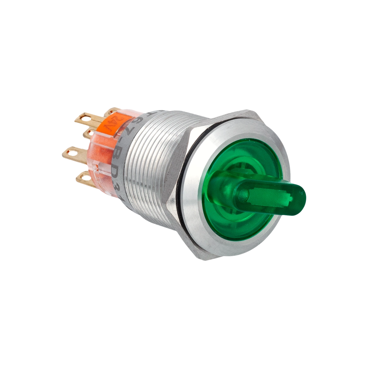 Переключатель с подсветкой, с фиксацией, 24V AC/DC, зеленый, 3 положения, 2NO+2NC, IP67, нержавеющая сталь MT67-BD331G24