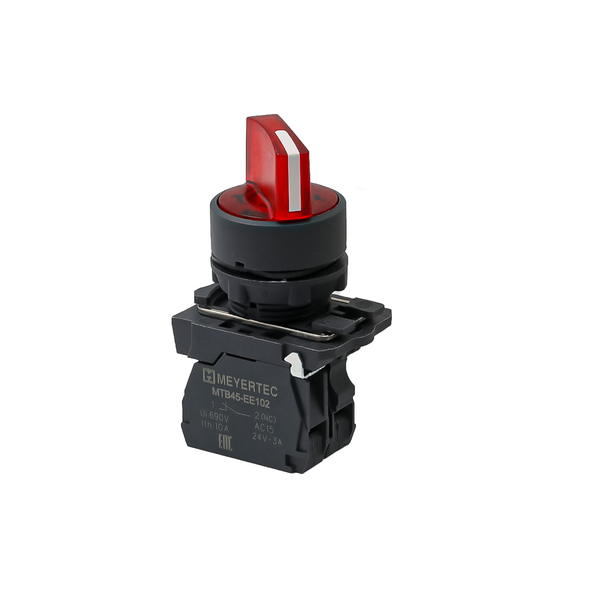 Переключатель  на 3 положения с фиксацией и подсветкой, красный, 1NС, 220V AC/DC, IP65, пластик MTB5-AK34723