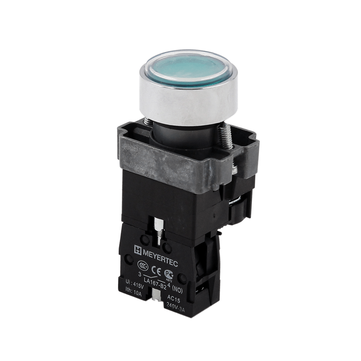 Кнопка плоская зеленая с подсветкой, 24V AC/DC, 1NO, IP67, металл MTB2-BWF3371