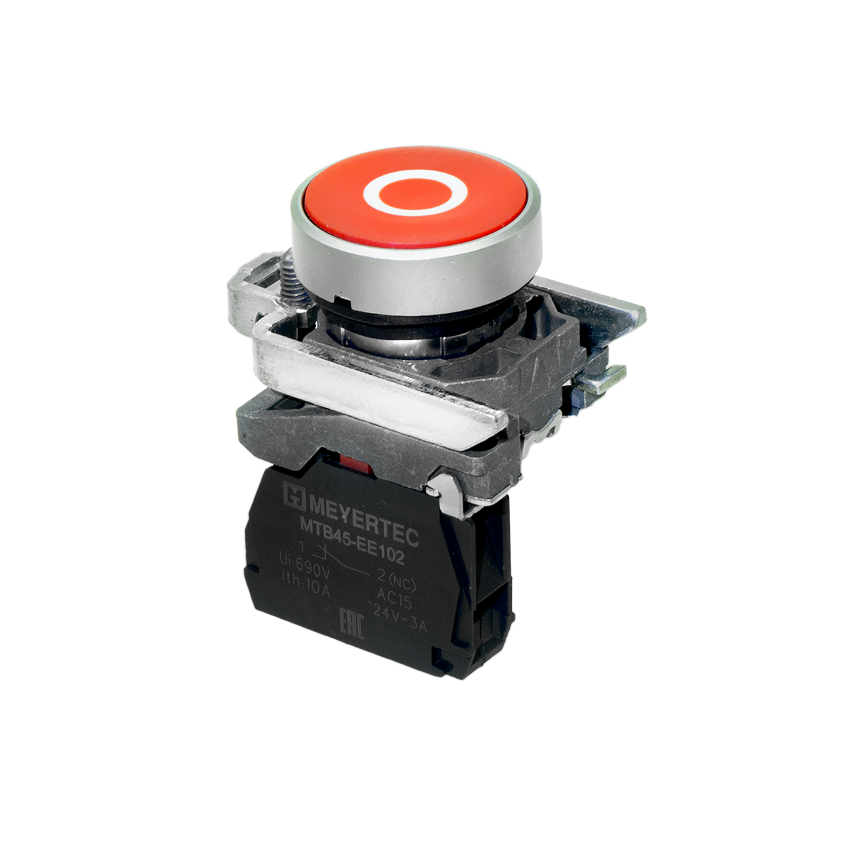 Кнопка плоская красная, маркировка "O", 1NС, IP65, металл MTB4-BA41582