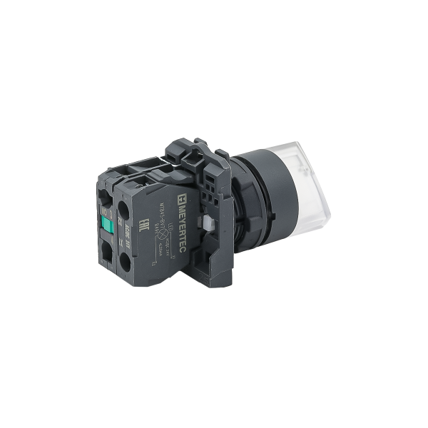Переключатель  на 2 положения с фиксацией и подсветкой,  белый, 1NO, 24V AC/DC, IP65, пластик MTB5-AK21711