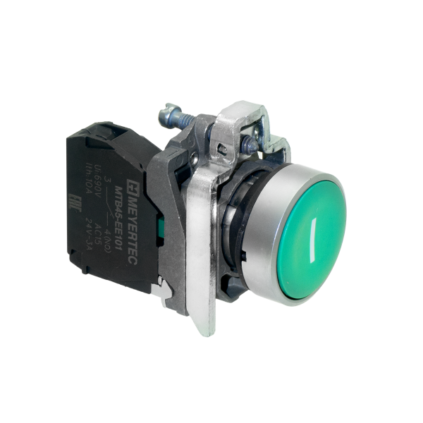 Кнопка плоская зеленая, маркировка "I", 1NO, IP65, металл MTB4-BA31521