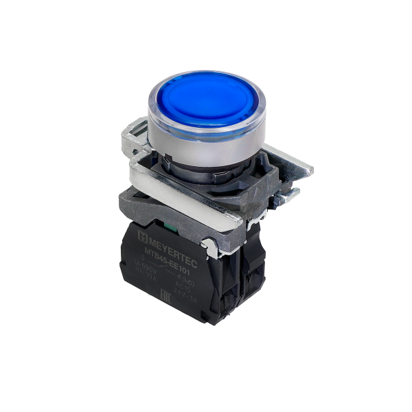 Кнопка синяя с подсветкой, 1NO, 24V AC/DC, IP65, металл MTB4-BW36711