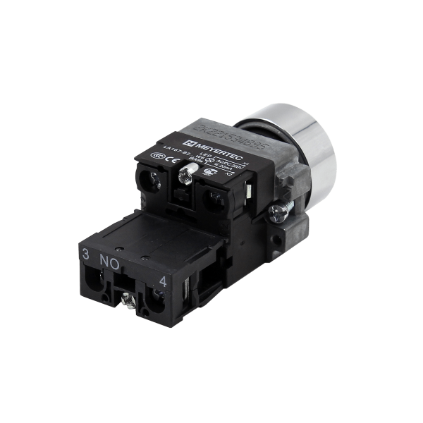 Кнопка  плоская зеленая с подсветкой, 220V AC/DC, 1NO, IP67, металл MTB2-BWF3361