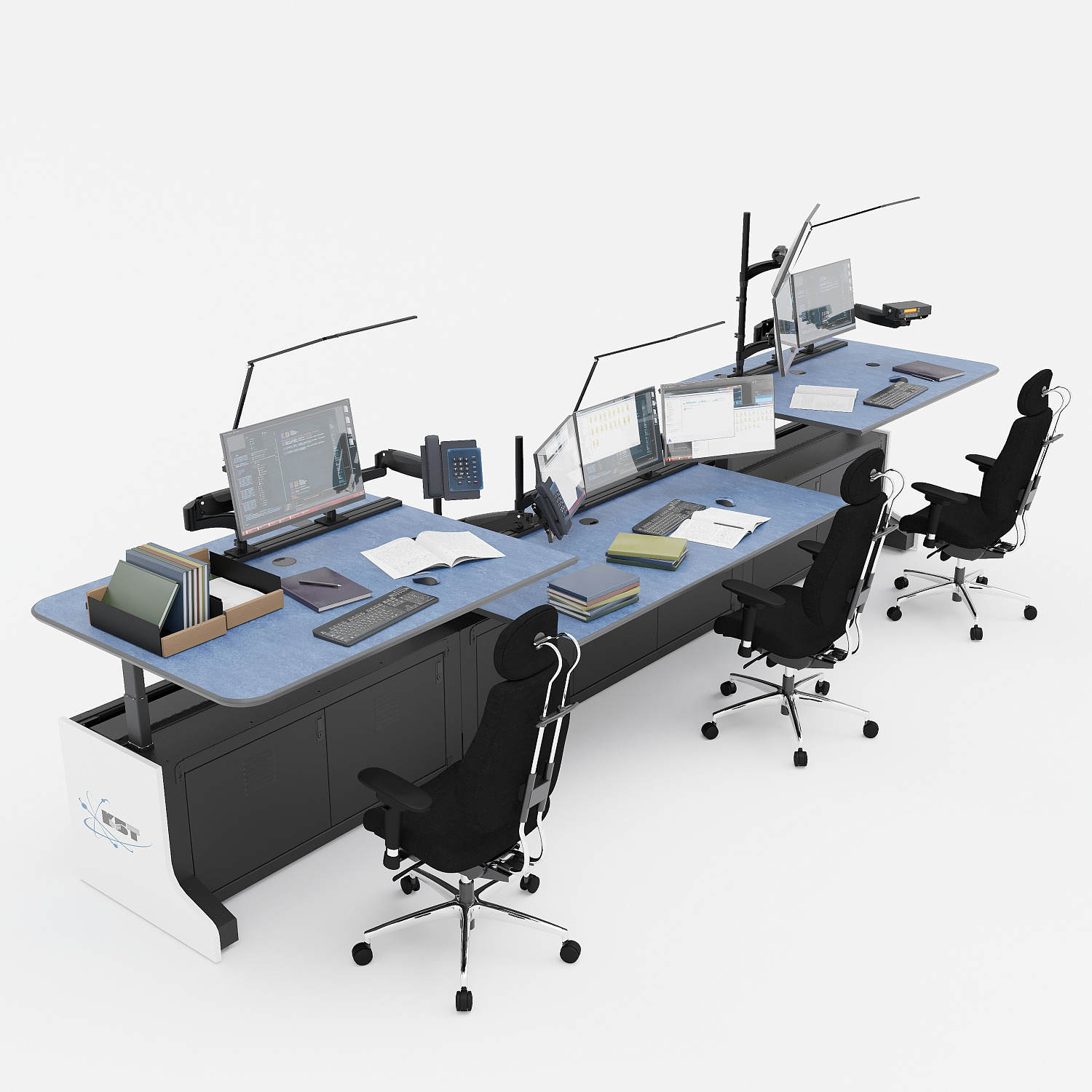 Диспетчерский стол с электрорегулировкой столешниц для трех операторов TS-RDM-PG71-KBT