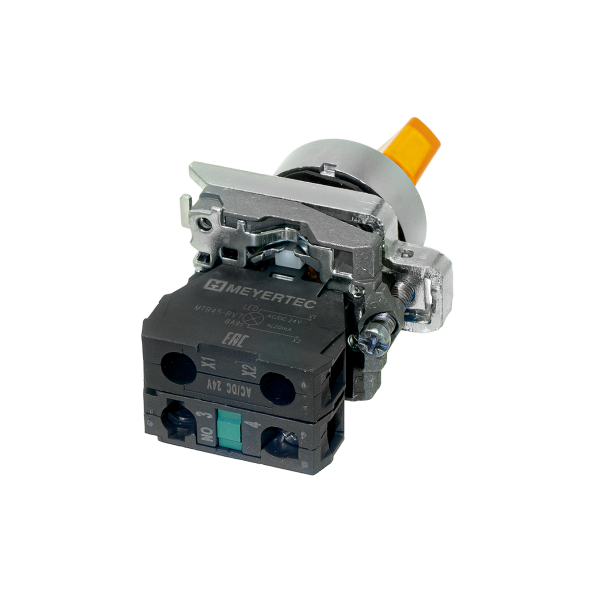 Переключатель  на 2 положения с фиксацией и подсветкой,  желтый, 1NO, 24V AC/DC, IP65, металл MTB4-BK25711