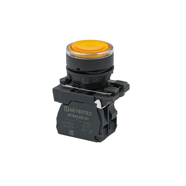 Кнопка желтая с подсветкой, 1NO, 220V AC/DC, IP65, пластик MTB5-AW35713