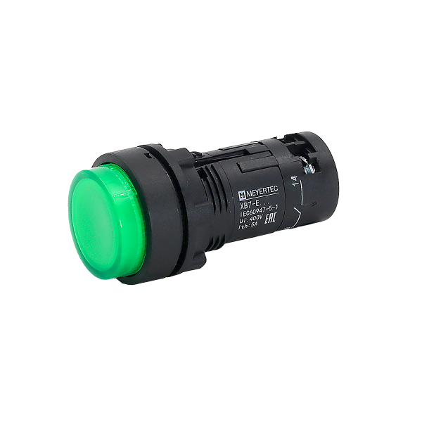 Кнопка зеленая выступающая с подсветкой, 1NO, 220V AC, IP54, пластик MTB7-EW33616