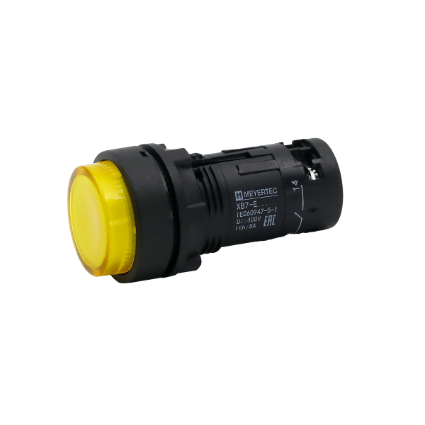 Кнопка желтая выступающая с подсветкой, 1NO, 220V AC, IP54, пластик MTB7-EW35616