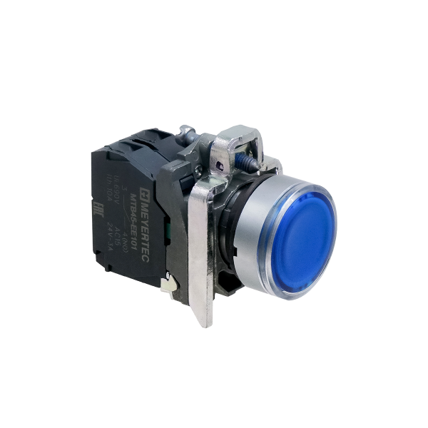 Кнопка синяя с подсветкой, 1NO, 24V AC/DC, IP65, металл MTB4-BW36711