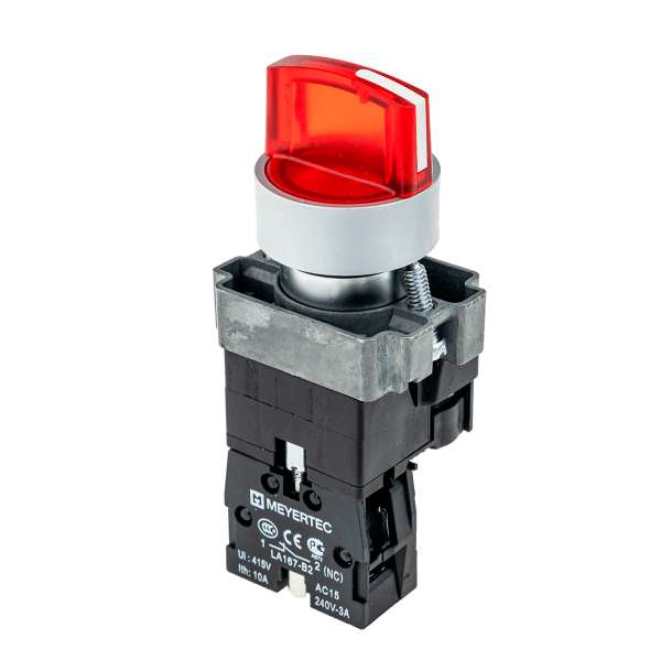 Переключатель с подсветкой, с фиксацией, 220V AC/DC, красный, 3 положения, 1NC MTB2-BK3463