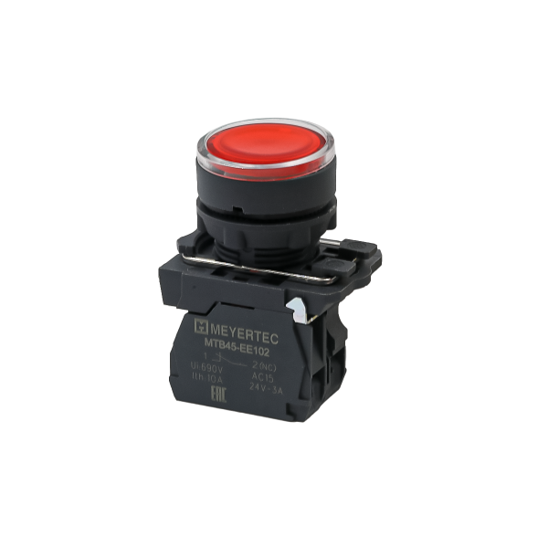 Кнопка красная с подсветкой, 1NС, 220V AC/DC, IP65, пластик MTB5-AW34723