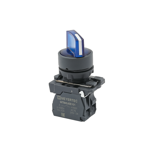 Переключатель  на 3 положения с фиксацией и подсветкой, синий, 1NO, 220V AC/DC, IP65, пластик MTB5-AK36713