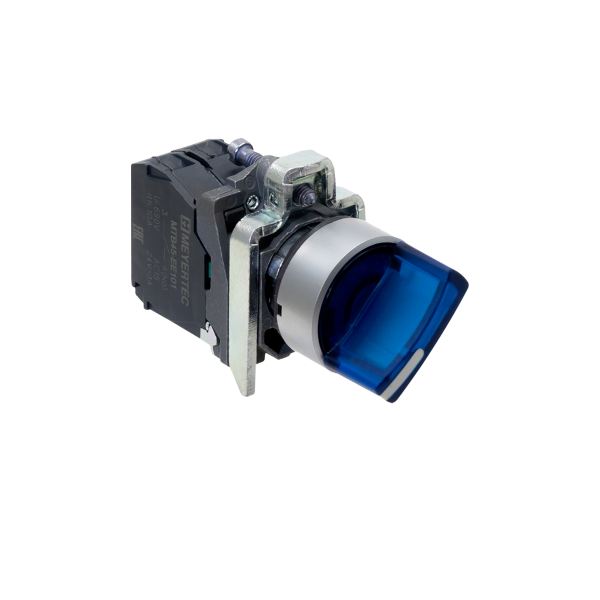 Переключатель  на 3 положения с фиксацией и подсветкой, синий, 1NO, 220V AC/DC, IP65, металл MTB4-BK36713