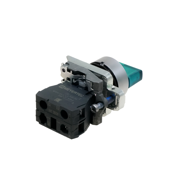 Переключатель  на 2 положения с фиксацией и подсветкой,  зеленый, 1NO, 24V AC/DC, IP65, металл MTB4-BK23711