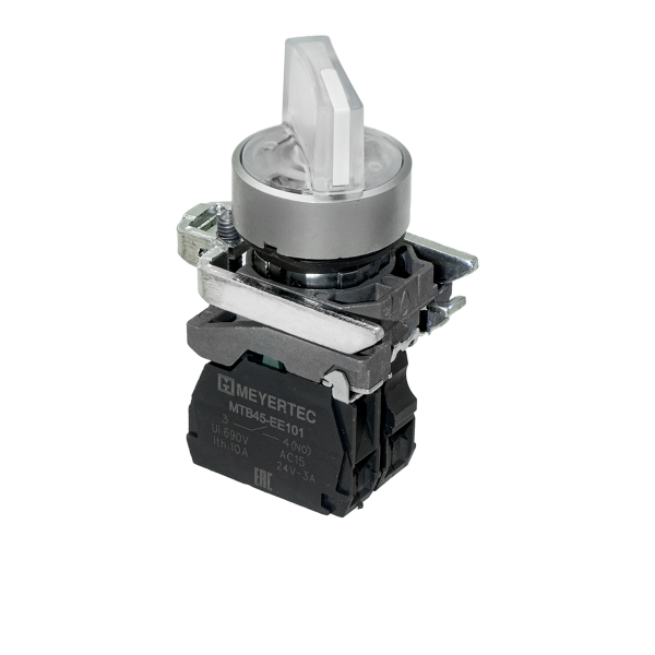 Переключатель  3 положения с фиксацией и подсветкой,  белый, 1NO, 24V AC/DC, IP65, металл MTB4-BK31711