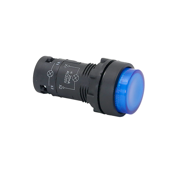 Кнопка синяя выступающая с подсветкой, 1NO, 220V AC, IP54, пластик MTB7-EW36616
