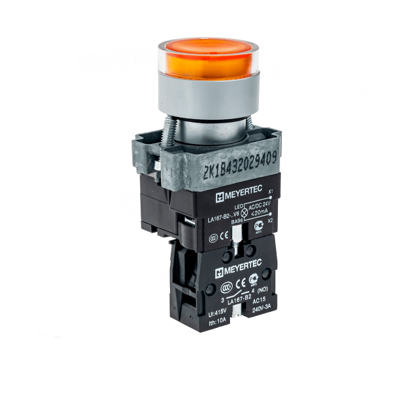 Кнопка с подсветкой желтая 220V 1NO MTB2-BW3563