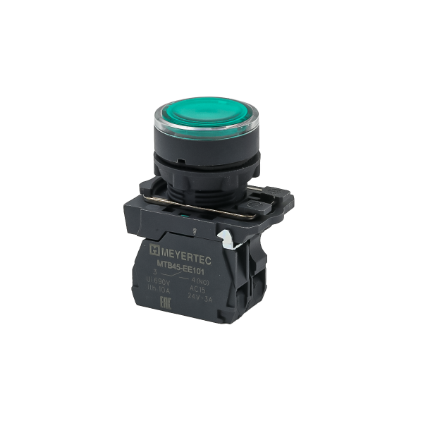 Кнопка зеленая с подсветкой, 1NO, 24V AC/DC, IP65, пластик MTB5-AW33711