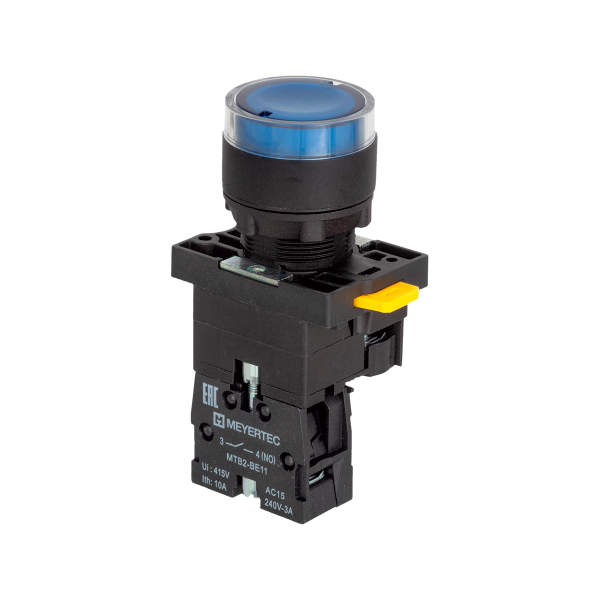 Кнопка синяя с подсветкой, 1NO, 220V AC/DC, IP54, пластик MTB2-EW36613