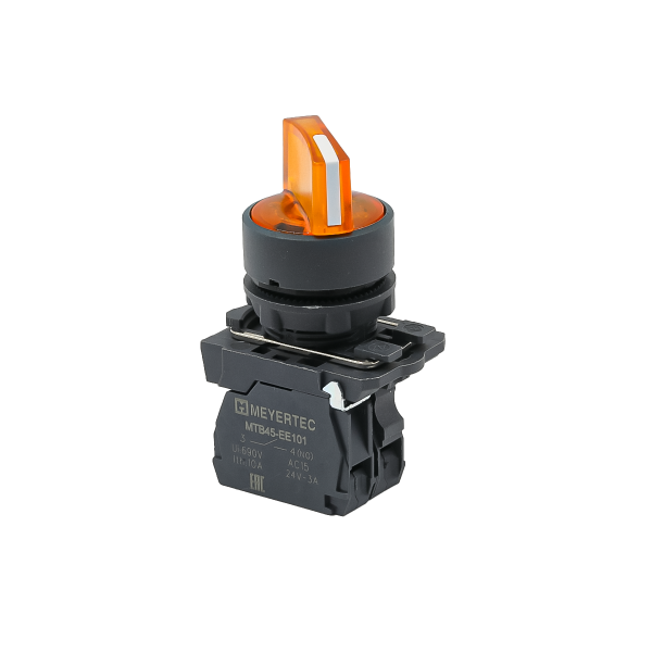 Переключатель  на 3 положения с фиксацией и подсветкой,  желтый, 1NO, 24V AC/DC, IP65, пластик MTB5-AK35711