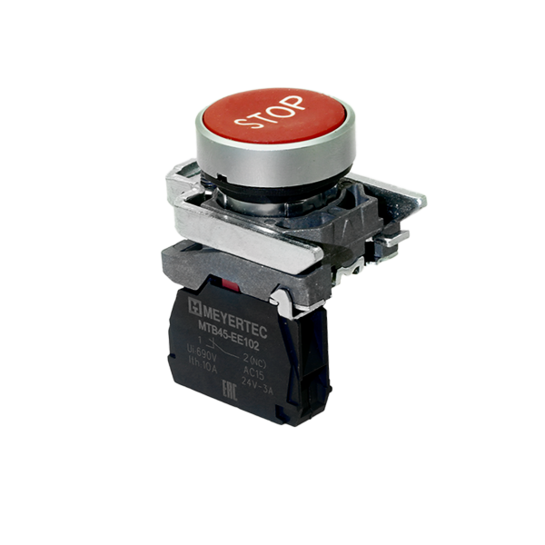 Кнопка плоская красная, маркировка "STOP", 1NС, IP65, металл MTB4-BA41622