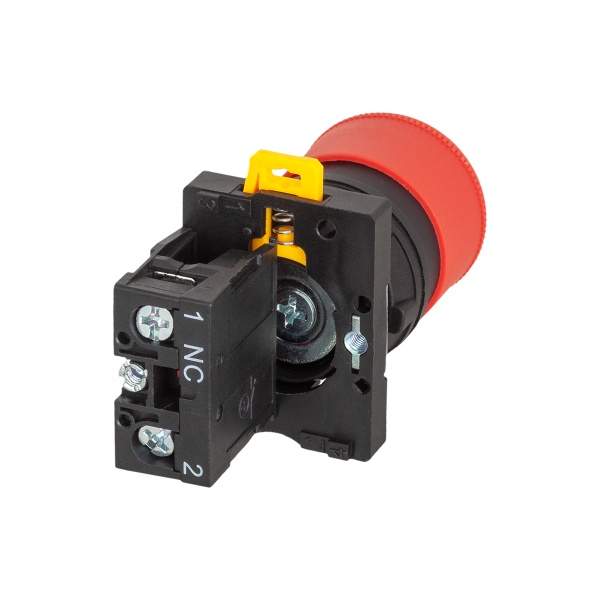 Кнопка грибовидная аварийной остановки, красная, 30 мм, возврат поворотом с фиксацией, 1NC, IP54, пластик MTB2-ES442